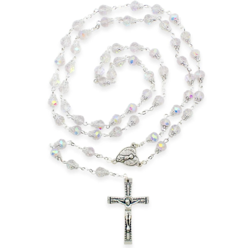 Our Lady of Fatima Rosary – 8mm Crystal Beads with Silver Tone Crucifix
