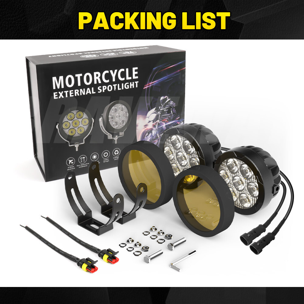 Pair Yellow White Motorcycle LED Spot Light Auxiliary Headlight Fog Driving Lamp