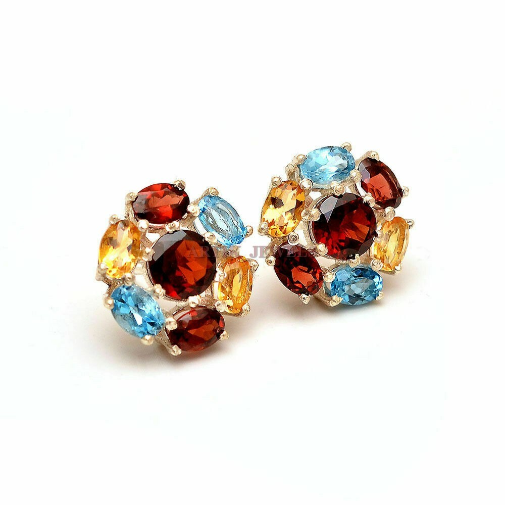 Natural Multi Gemstone with 925 Sterling Silver Cufflink #2258