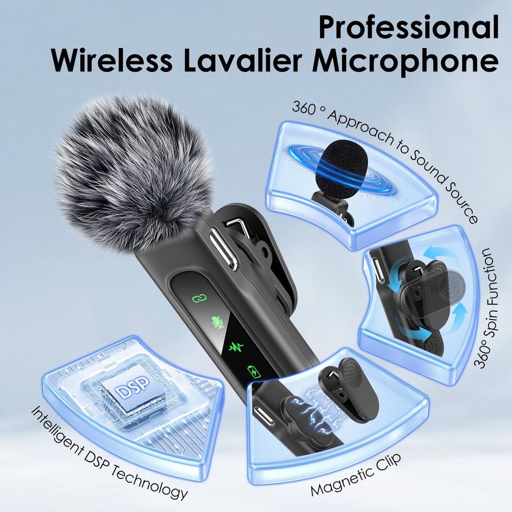 USB C Mini Wireless Lavalier Microphone for iPhone/Android,Lapel Mic