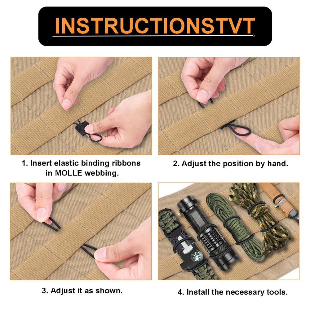 15PCS Tactical Bag Molle Attachment,3 Sizes Elastic Molle Webbing Binding Rib...