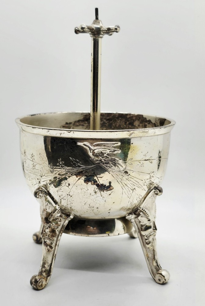 Antique Figural Gilt Silverplate Butler SPOON HOLDER WASTE BOWL Table Call Bell