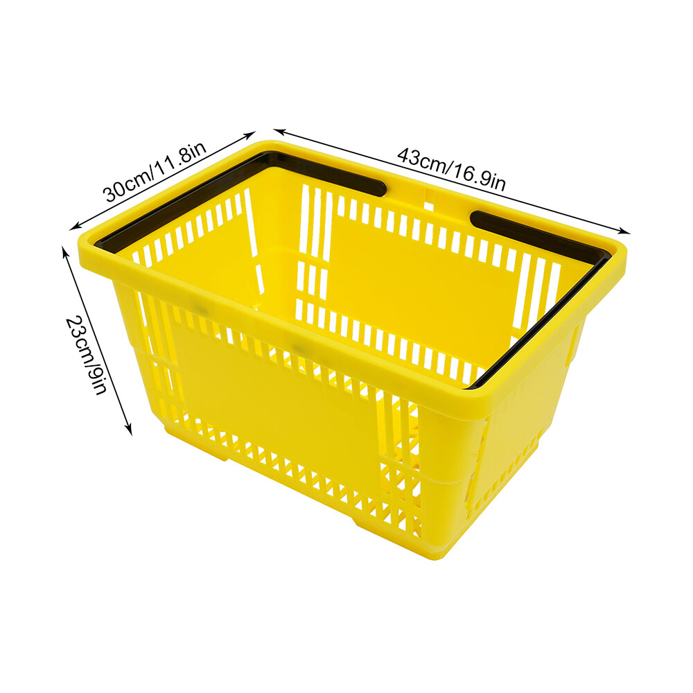 12 Packs 28L Plastic Shopping Baskets with Handles Yellow Store Retail Baskets