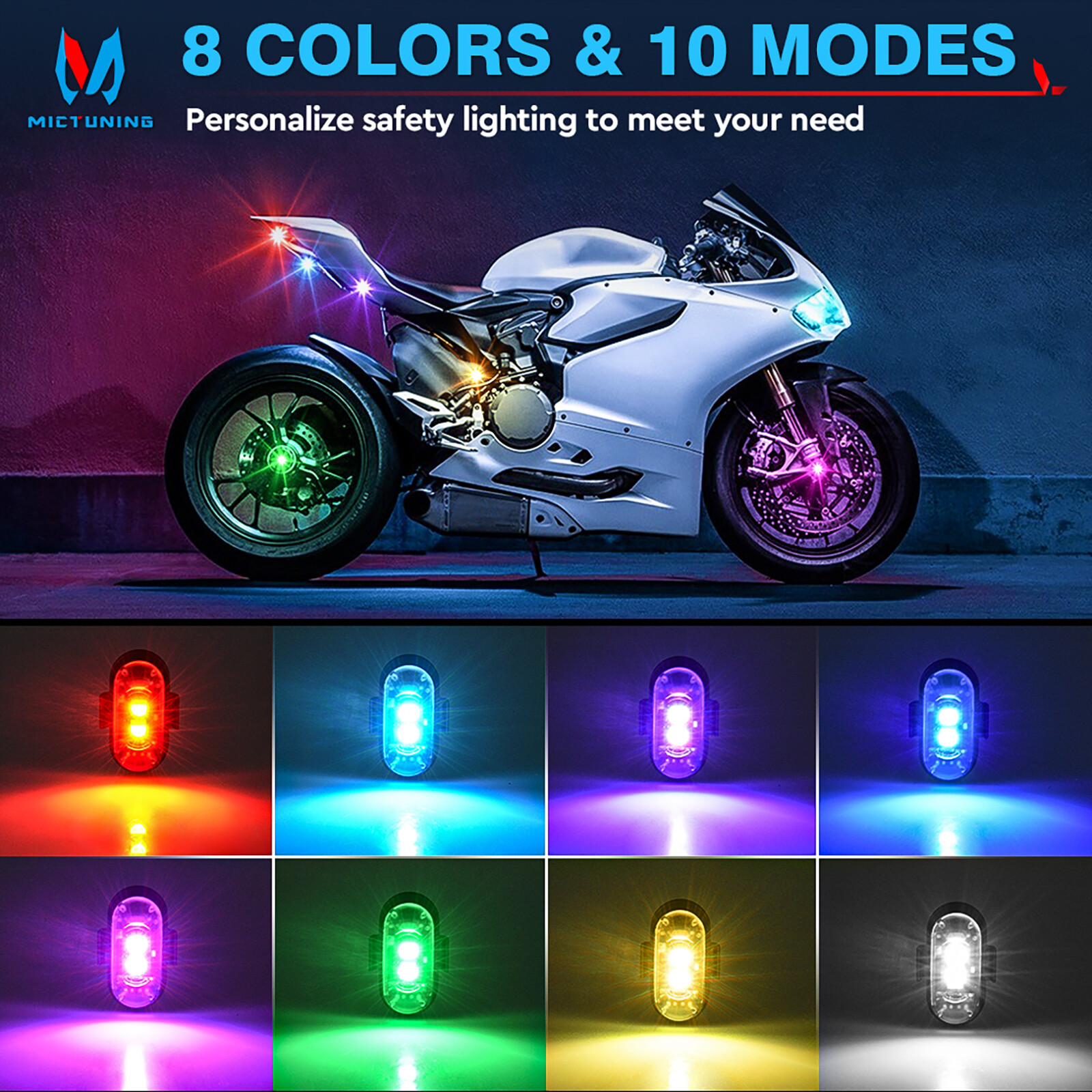 12PCS Wireless LED Strobe Lights 8 Colors USB Rechargeable Anti-Collision Lamps