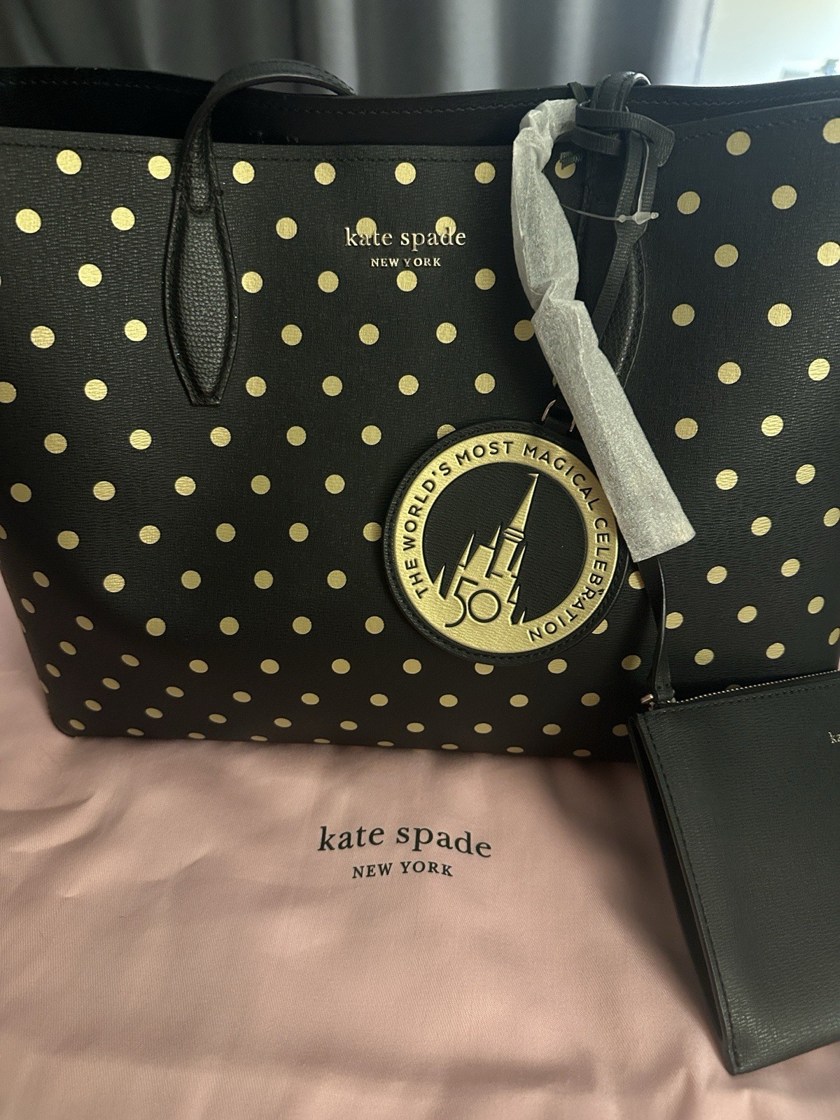 Kate Spade Disney Parks 50th Celebration Large Black Gold Tote Handbag 2021