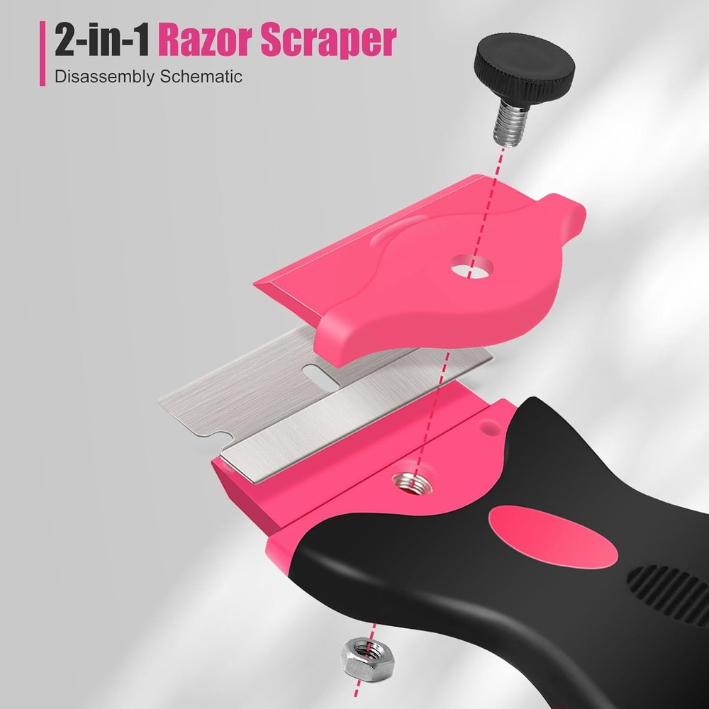 THINKLEARN Razor Blade Scraper Tool, 2Pcs Pink Razor Scraper with 40Pcs Replacem