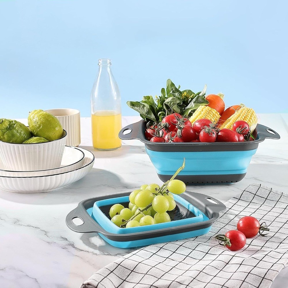 Collapsible Silicone Colander Strainer Set 2 Piece Expandable Kitchen Strainer