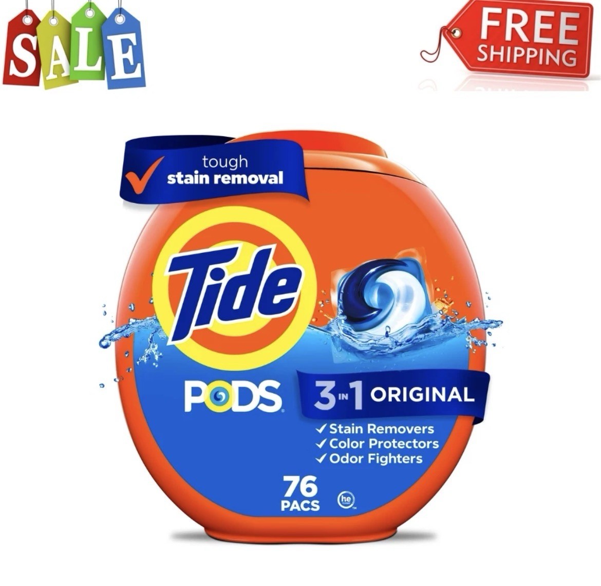 (4 Pack) Tide PODS Liquid Laundry Detergent Pacs, Original Scent 76 Count