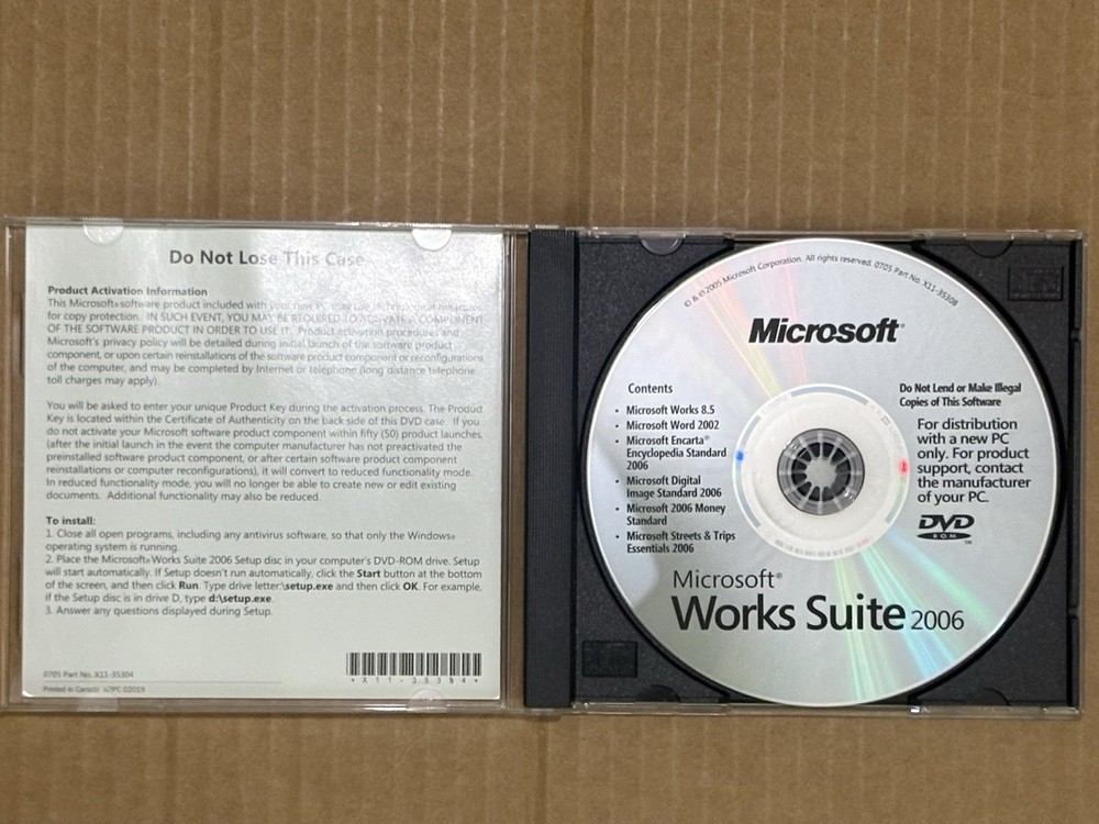 Microsoft Works Suite 2006 DVD Rom PC Computer Program Software - with Key