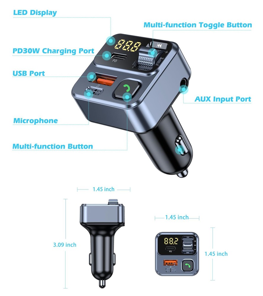 Adaptor Bluetooth Musica Radio FM Llamadas Cargador De Telefono Para Carro Coche