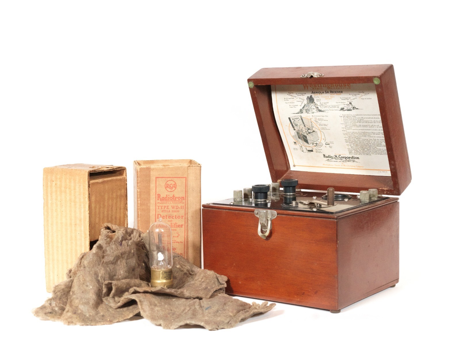 Mint, Working 1923 RCA Aeriola Sr. Radio w/Good Brass Base Tipped WD-11 In Box