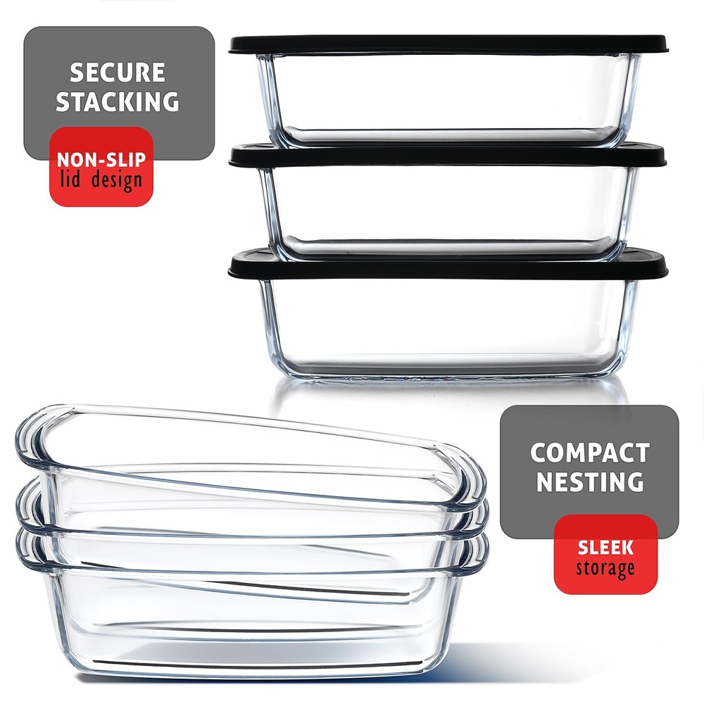 EATEX Glass Bread Pans for Homemade Bread Baking, 1.9 Quart Deep Rectangular ...