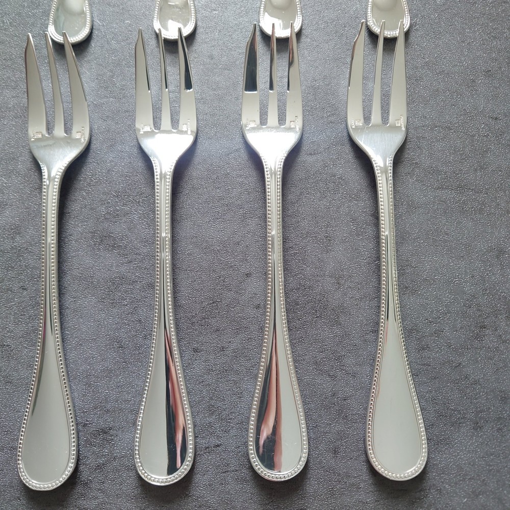 Christofle Perles 12pcs Silverplate Flatware Cake Fork Coffee Spoon Excellent