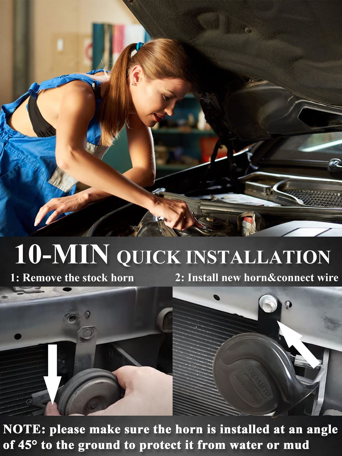 SYOAUTO Car Horn 12V Loud Universal Fit High Low Tone Waterproof Truck black