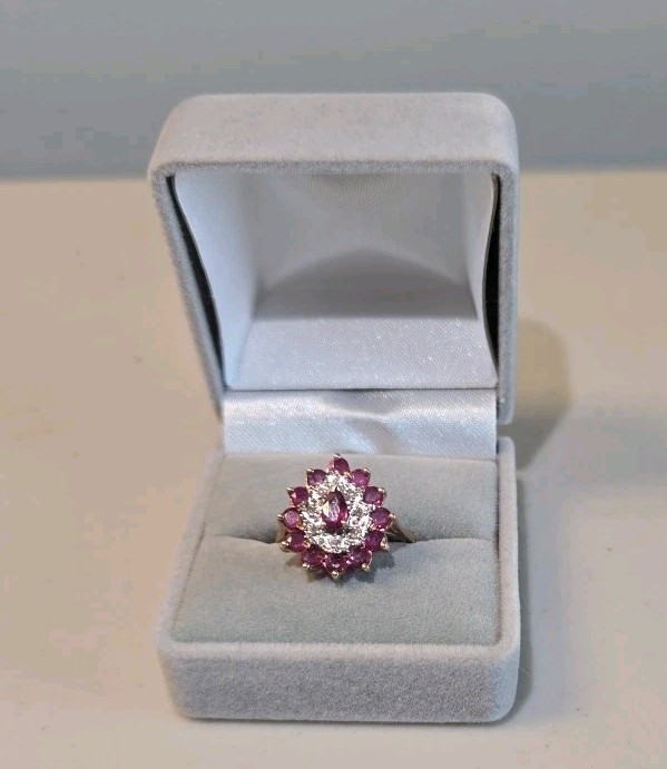 Tear Drop Pink 10k Gold Diamond Ring