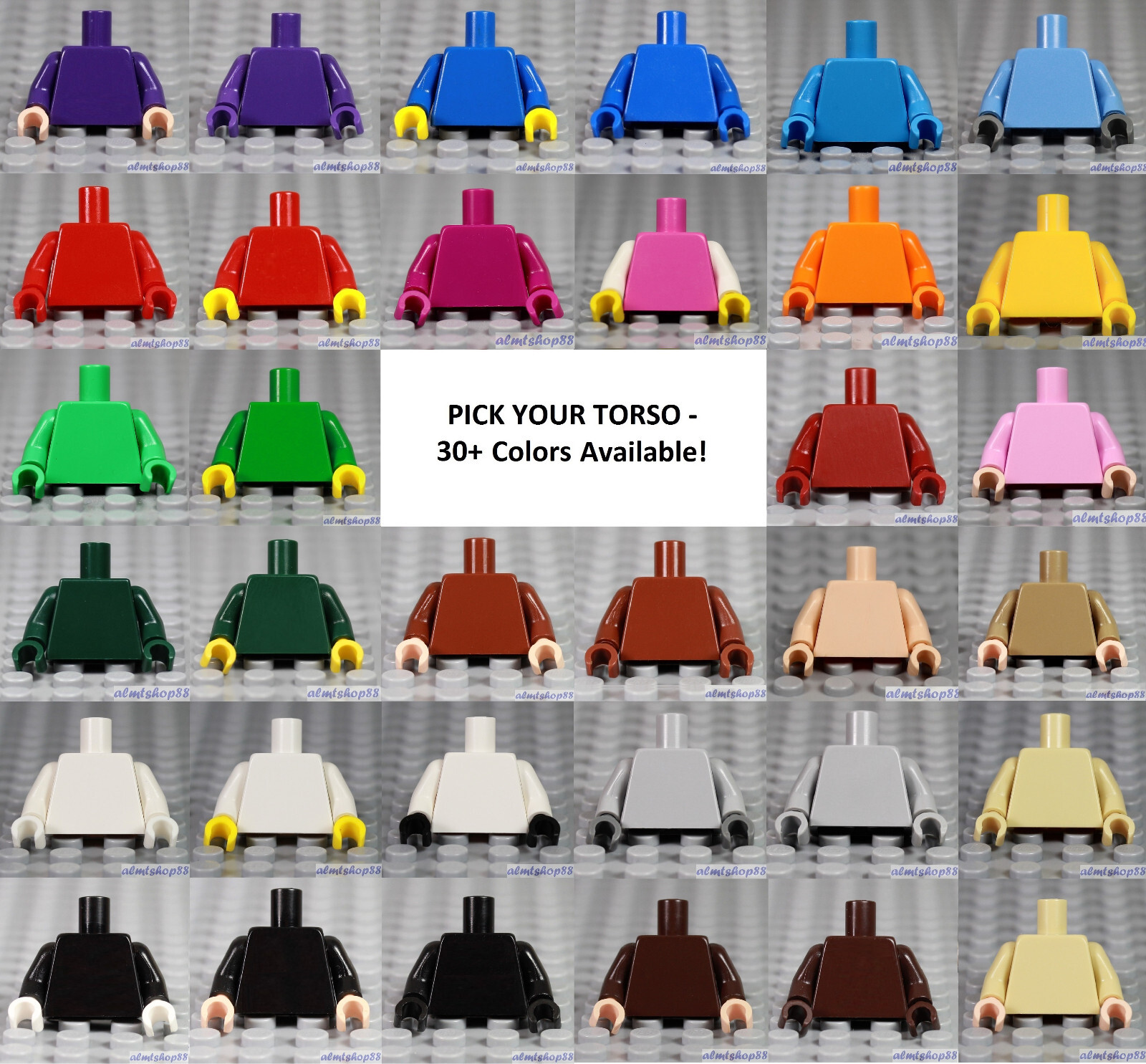LEGO - Minifigure Torso Plain - PICK YOUR COLOR - Solid Monochrome Blank Town
