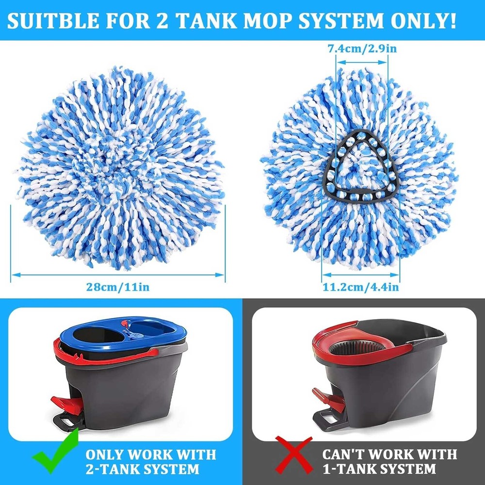 4x Replacement Microfiber Mop Head Wring Refill For O-Cedar RinseClean Spin Mop