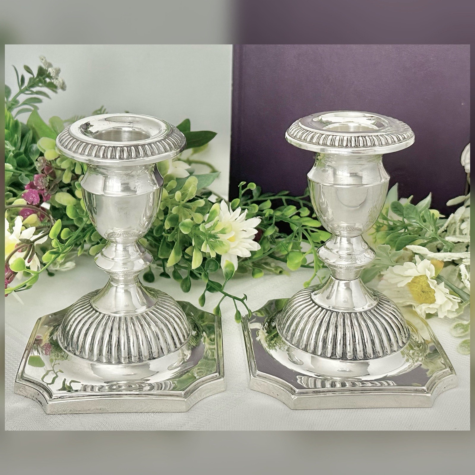 Sterling Hunt Silver Georgian Reproduction Sterling Candlesticks Candle Holders