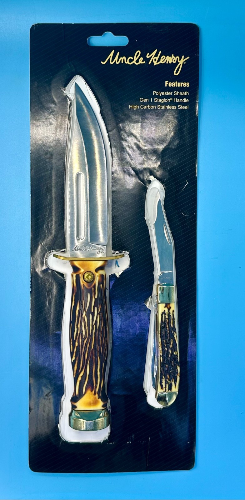 Uncle Henry Knife Set 2PC Combo Folding Knife and Bowie Fixed Blade with Sheath