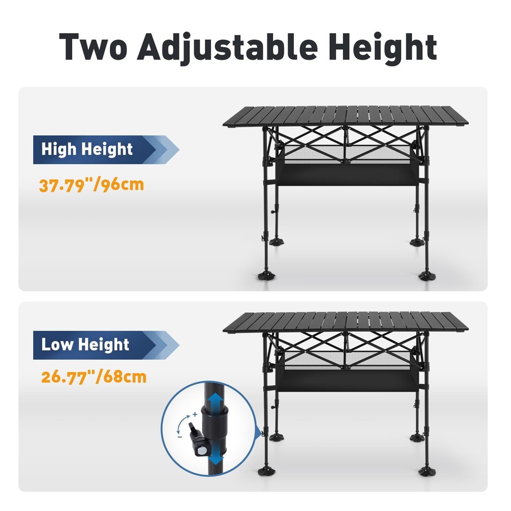 Folding Camping Table, Portable Roll-up Table with Adjustable Height, Large S...
