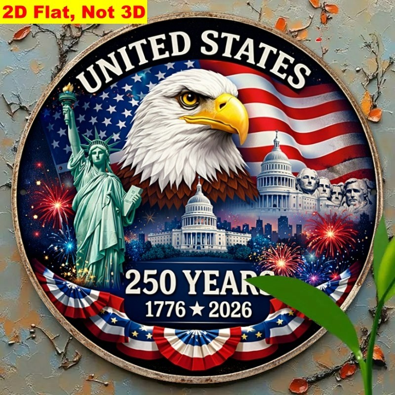 American Bicentennial Plus 50 Metal Sign Patriotic Eagle & Landmarks Wall Art