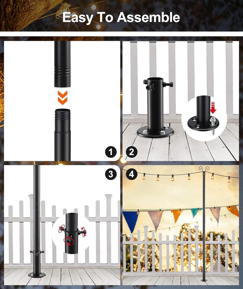 2 Pack Deck Patio Light hanging Pole for Outside String Lights for Wedding Party