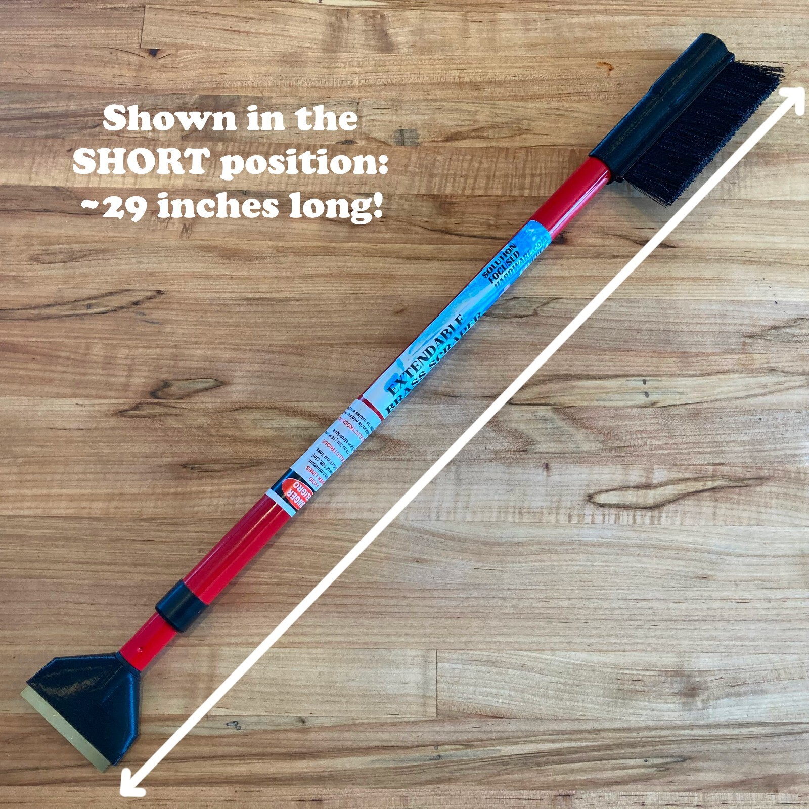 Extendable Car Windshield Ice Snow Scraper, Super Long, Brass Metal Blade, Brush