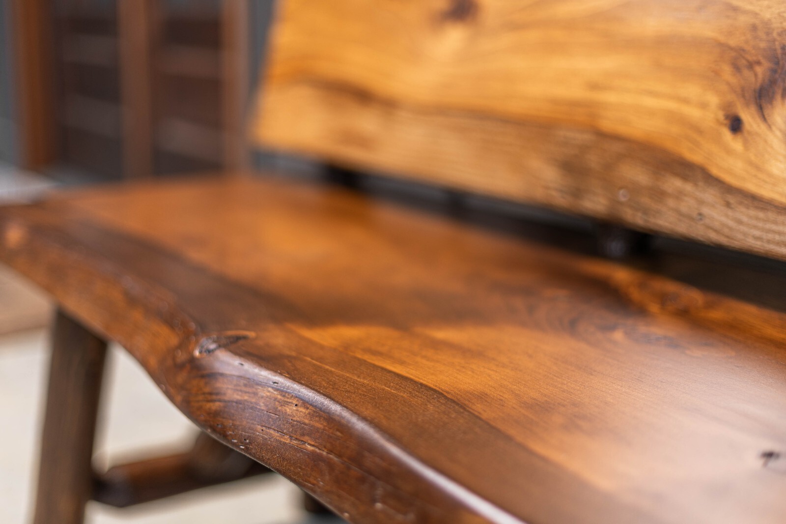 Southern Rustic Logwerks Log Bench with Back Rest Live Edge Pine