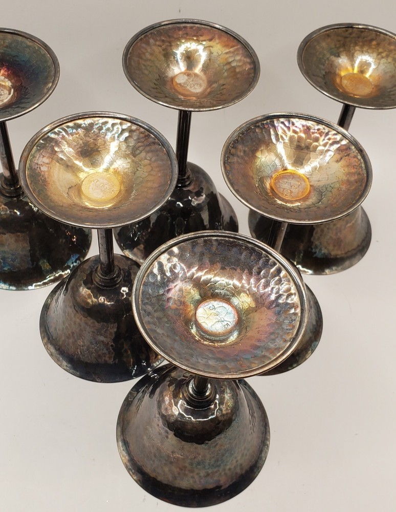 Bernad Rice's Sons 1920 - Apollo EPNS Hammered Silver Plate Cocktail Cups Set 6