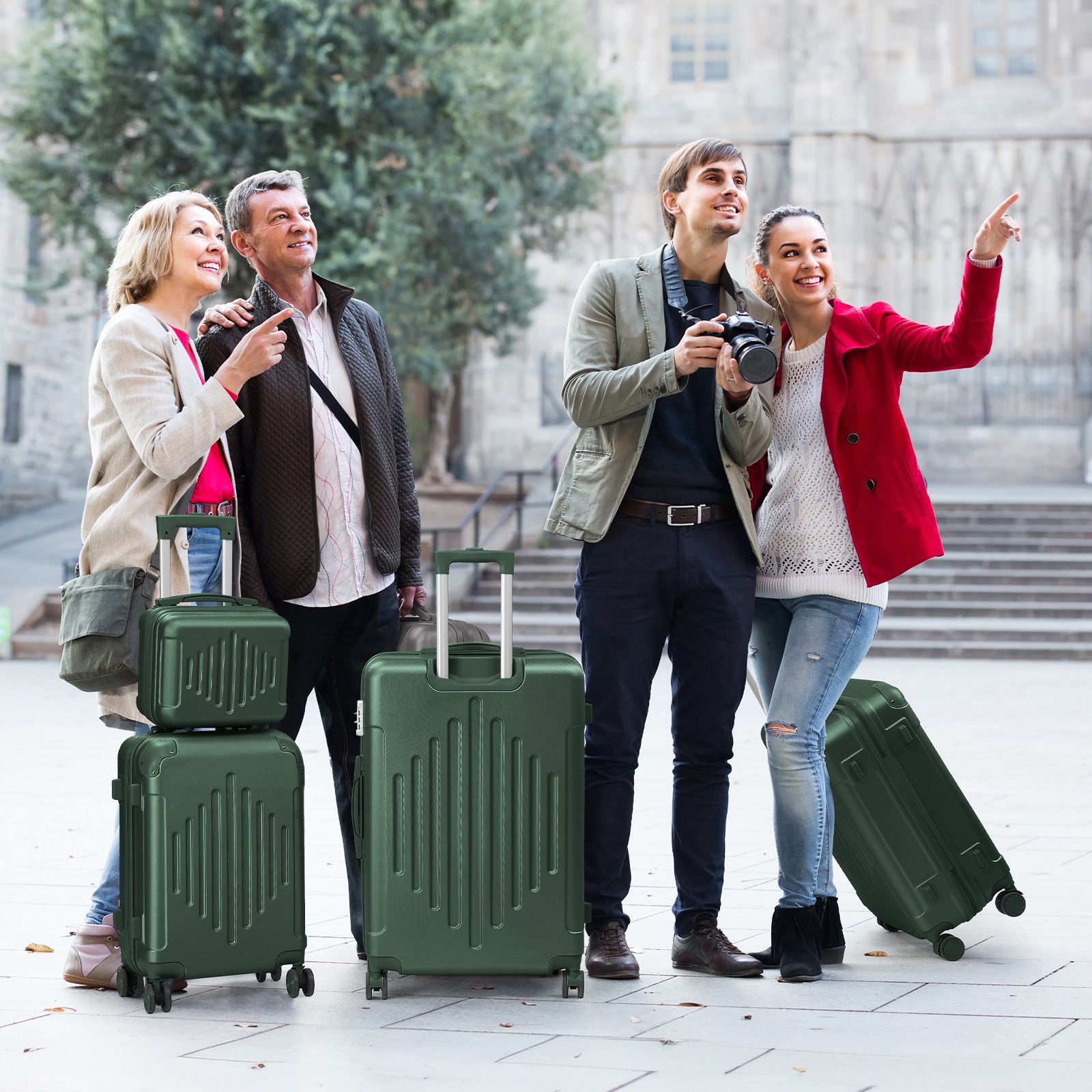 Luggage Sets 5 Piece 100% PC Ultra Tough Hardside Expandable Suitcases Green