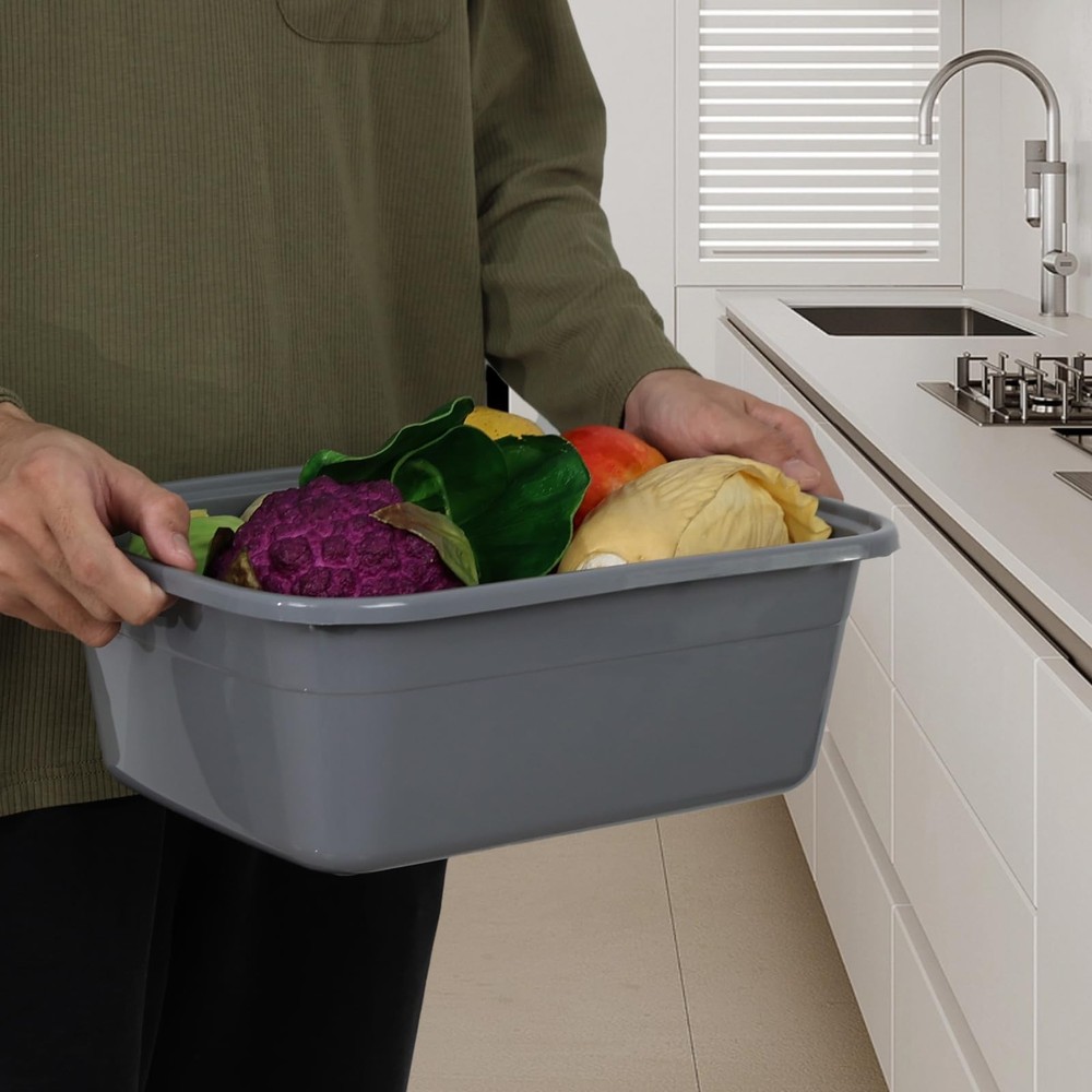 4 Pack 12 Quart Plastic Rectangular Dish Washing Pan Gray Dishpan Wash Basin