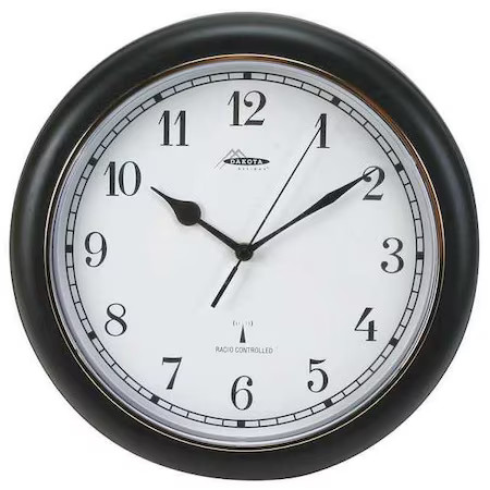 12-1/8" Analog Quartz Atomic Wall Clock, Black, 2Cja3