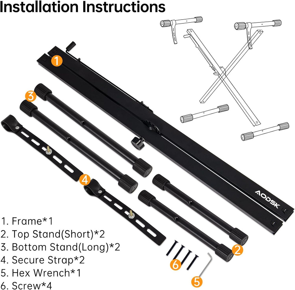Single-X Keyboard Stand Adjustable Width & Height,Piano Stand with Locking Strap