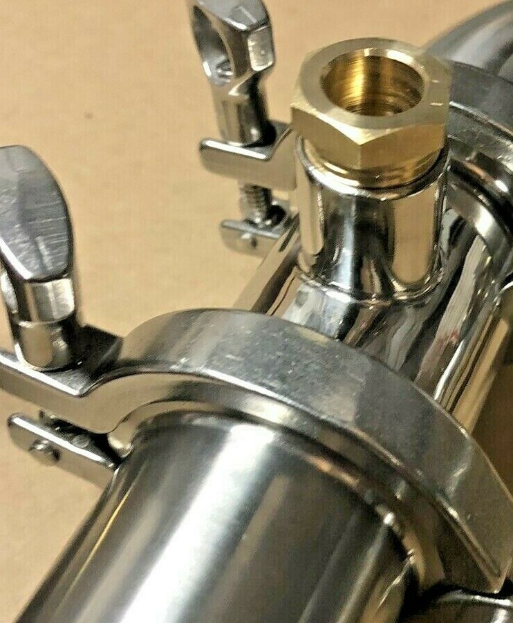 2" Stainless Tri Clamp x 1/2" npt Tee w/ 2" Thermometer Distilling Column spool
