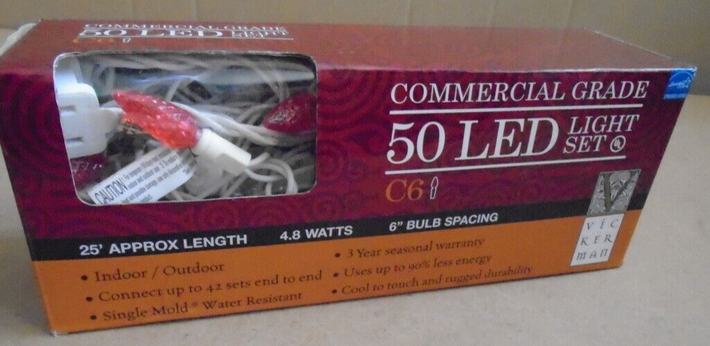 VICKERMAN Commercial Grade C6 String Light Set 50 LED Orange Light White Wire