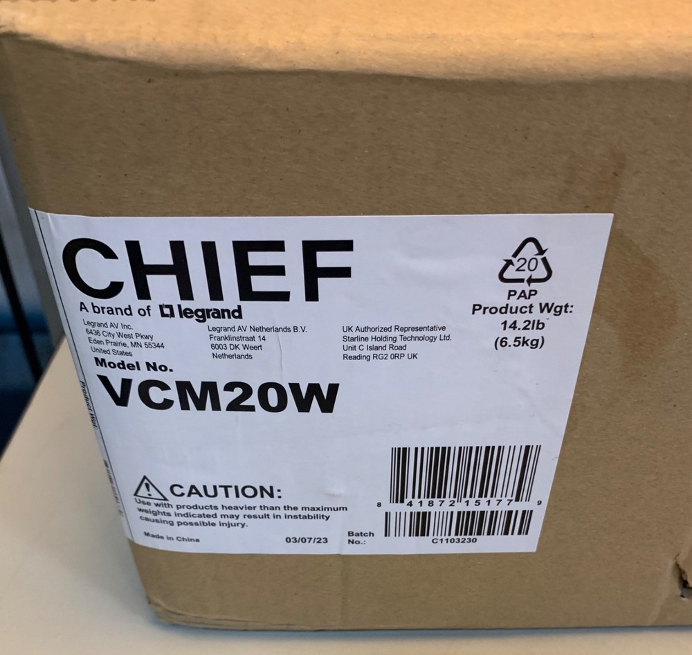 Chief VCM20W Heavy Duty Ceiling Projector Mount Bracket - (WHITE)