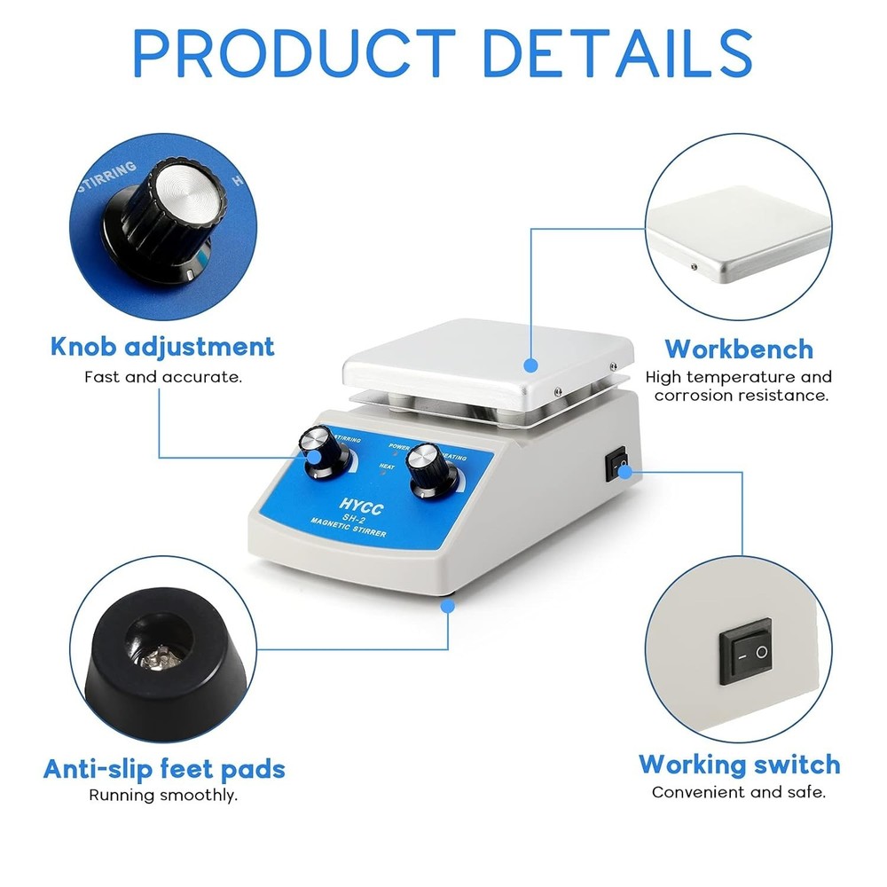 Compact 2000mL Magnetic Stirrer Hot Plate with Adjustable Speed & Temp Control