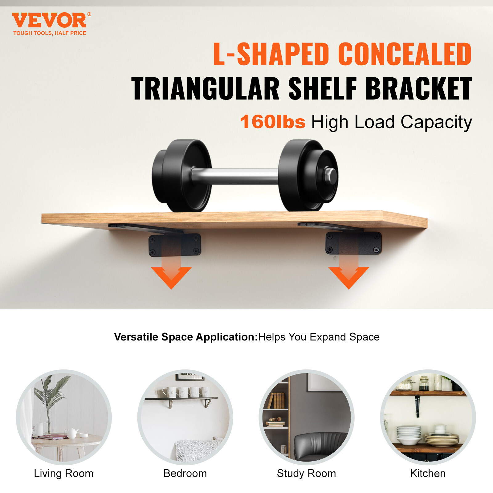 VEVOR 6 Pcs Shelf Bracket 10 inch Heavy Duty Floating Shelf Brackets