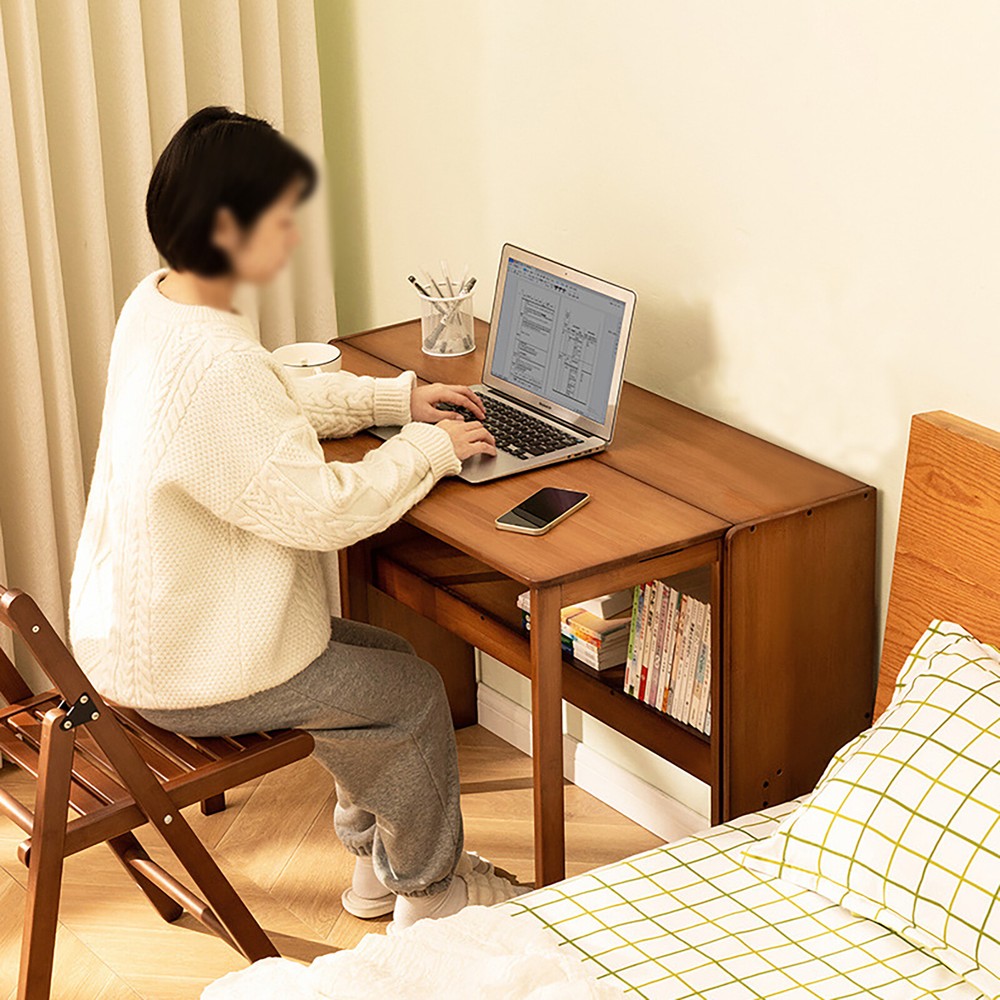 Foldable Bamboo Desk ?C Space-Saving Home Office Writing Workstation