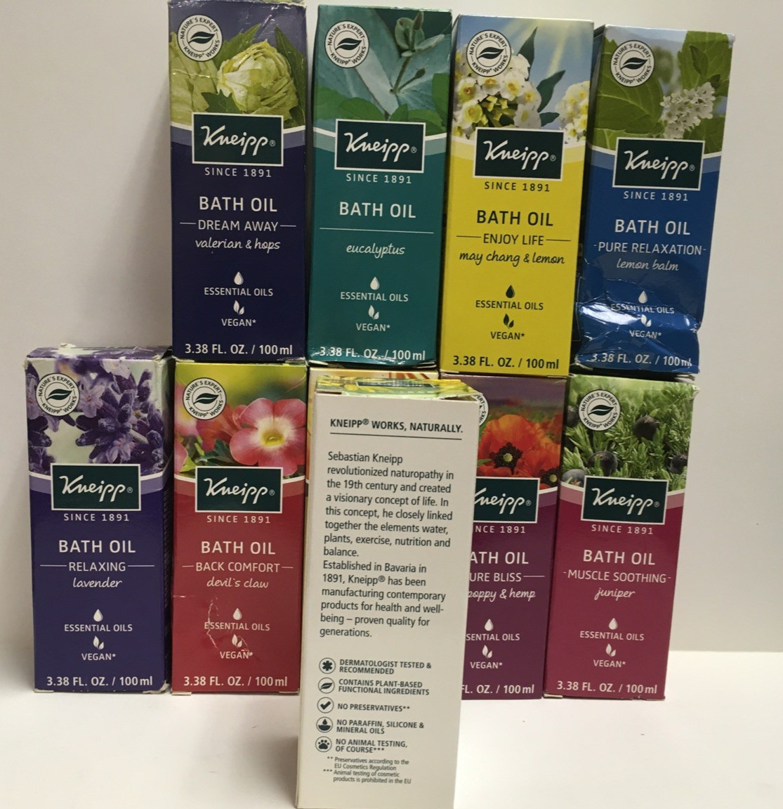 Kneipp Bath Oil assorted sold separate 3.38 Fl Oz,Vegan Germany (dented box) New
