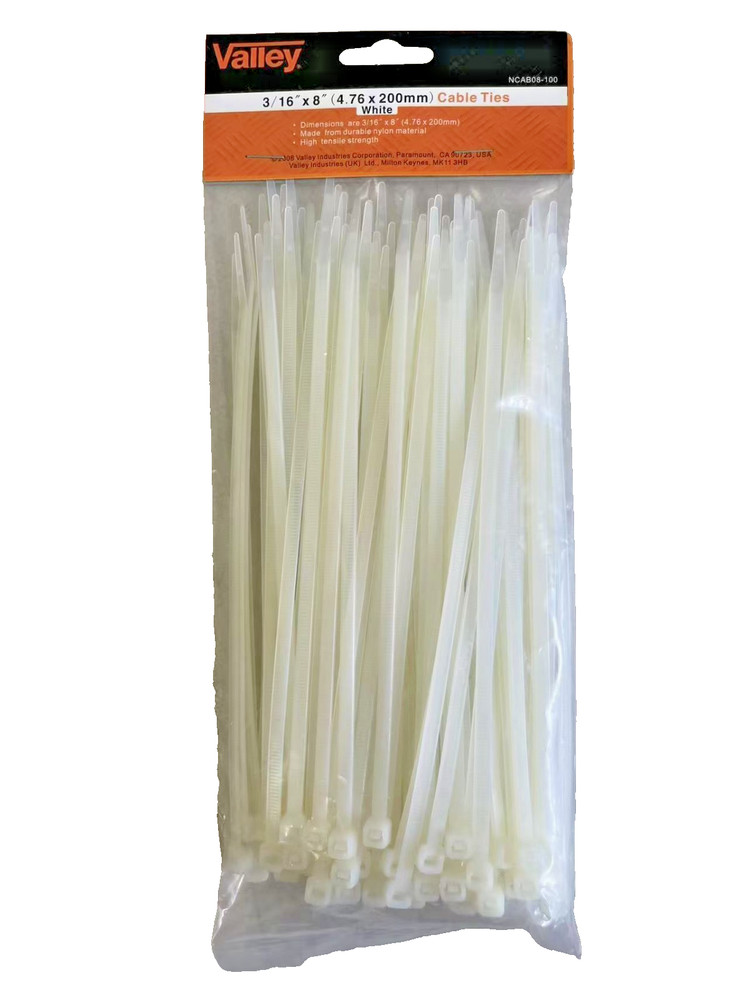 100Pc 3/16''x8'' Cable Ties White