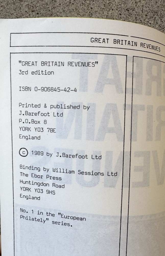 Great Britain Revenues Barefoot 3rd Edition 1989 Philately Reference