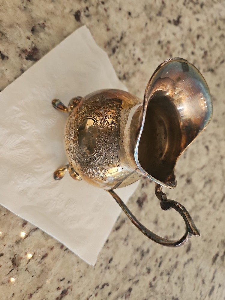 Antique Decorative Silver Pitcher with Handle 4in Tall x 3in Wide Nice Patina