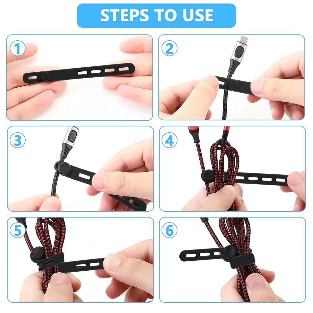 20-Pack Black Silicone Cable Ties Reusable Cable Organizer Straps