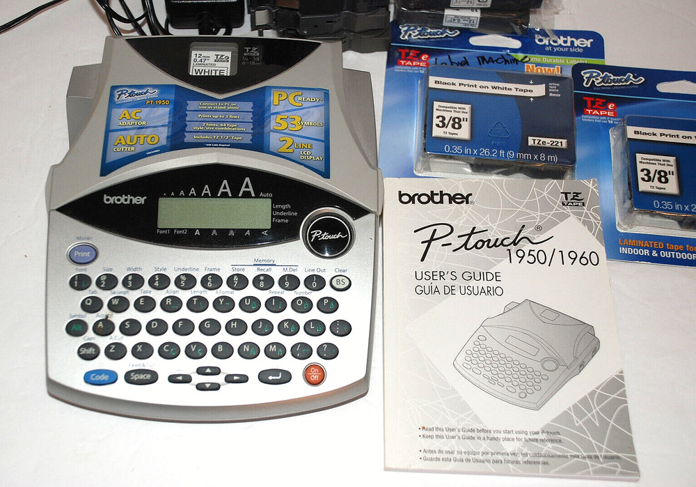 BROTHER PT 1950/1960 Labeling System Label Maker 13 Cartridges User Guide Bundle