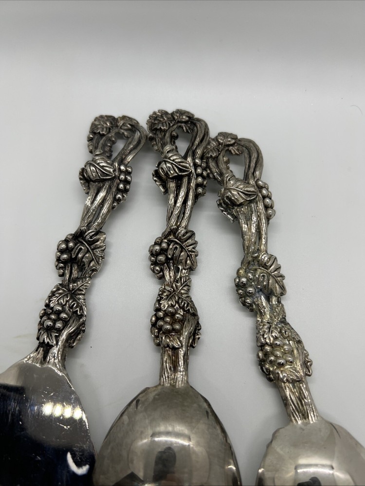 Vtg Godinger Silver Plated Grape Floral Serving Fork Spoon & Slicer