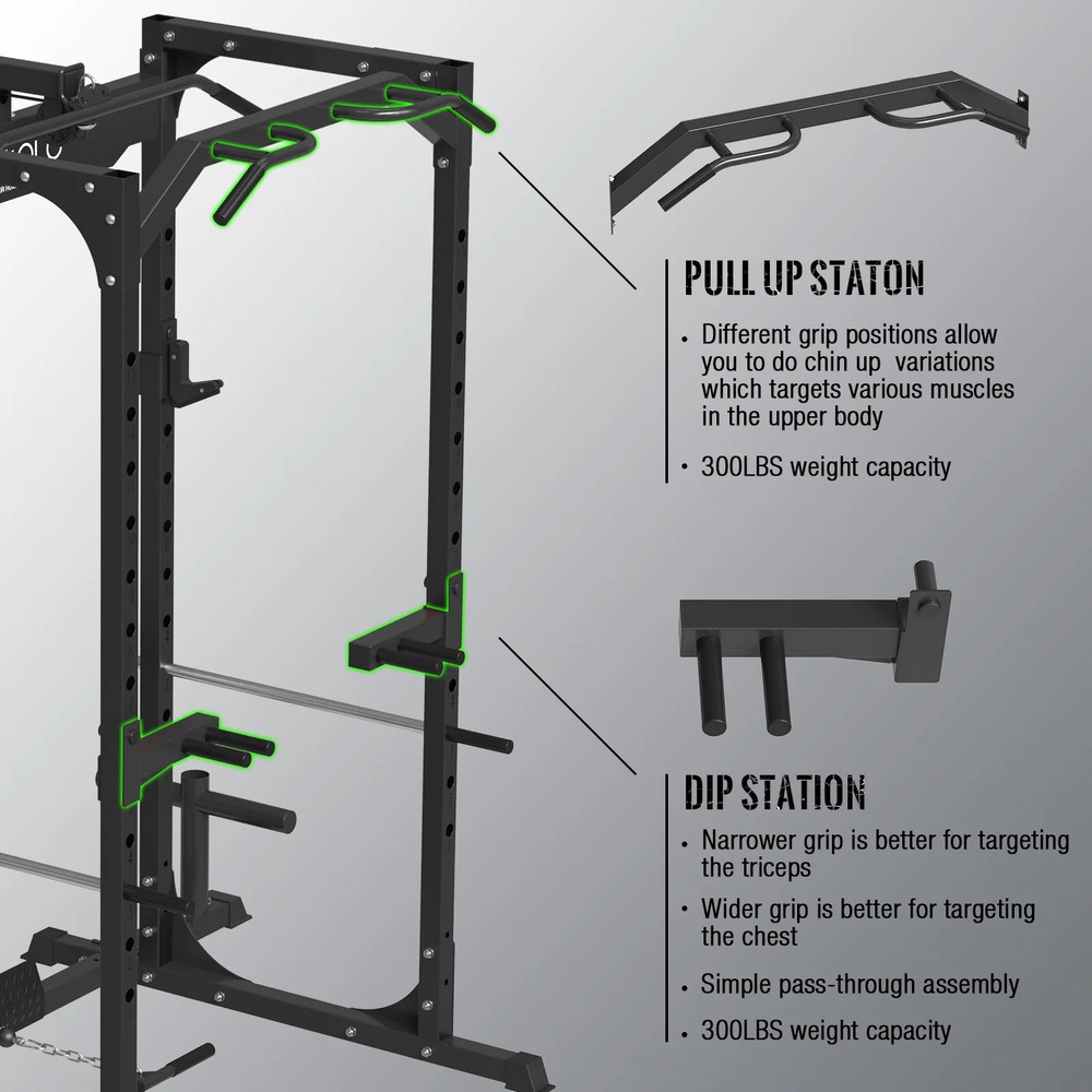 LAT Pulldown System Multi-Functional Squat Rack Exercise Power Cages Metal Black