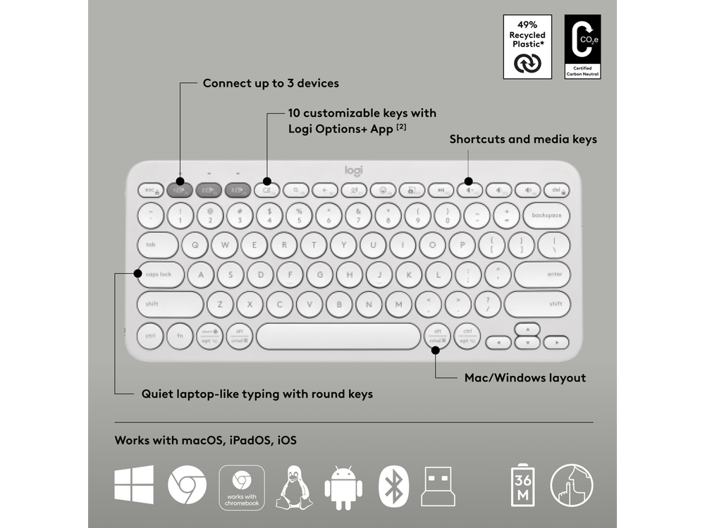 Logitech Pebble 2 Combo Wireless Quiet Keyboard and Mouse, Customisable, Logi Bo
