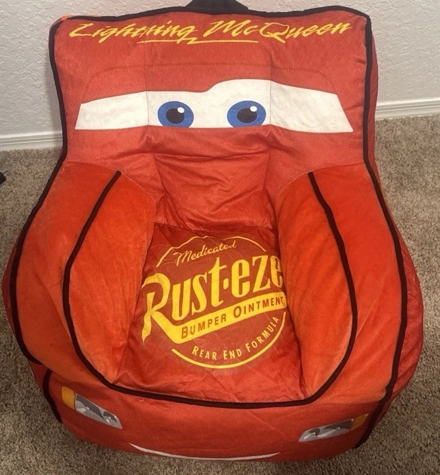 Disney Lightning McQueen Cars Beanbag Chair Red Character Print Kids