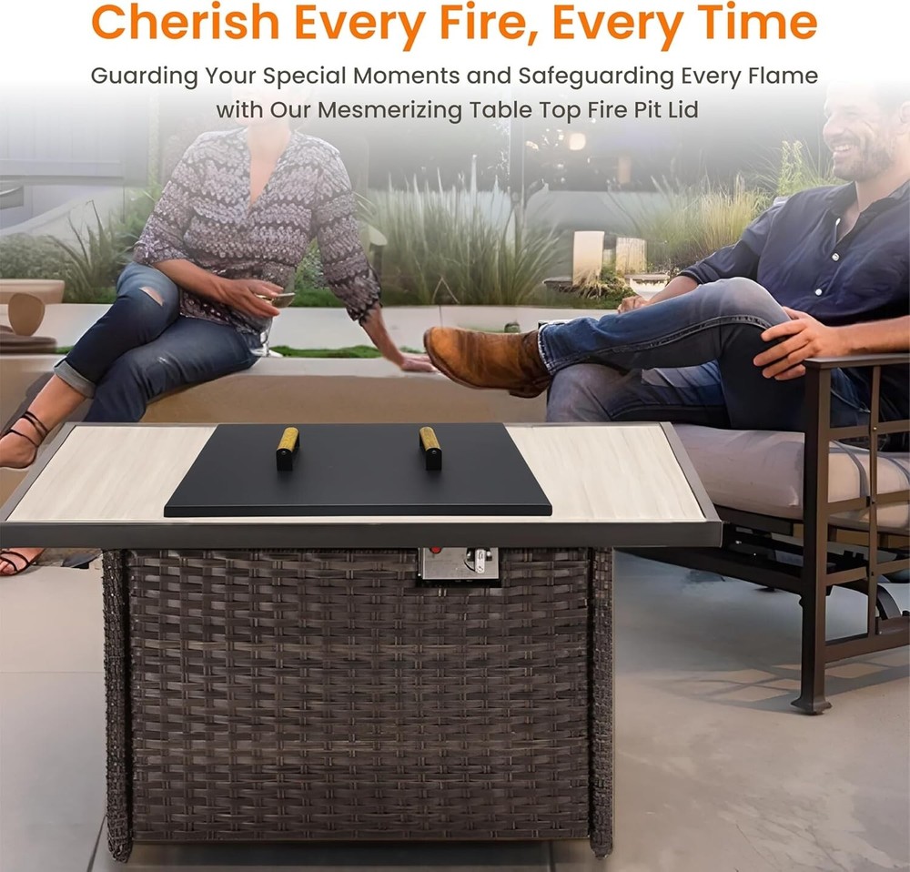 FEBTECH 21" Fire Pit Snuffer Lid Square for 19" Fire Pits with Wooden Handles